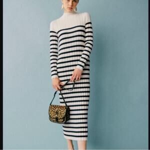 Sezane Navy and Ecru Striped Katrina Dress